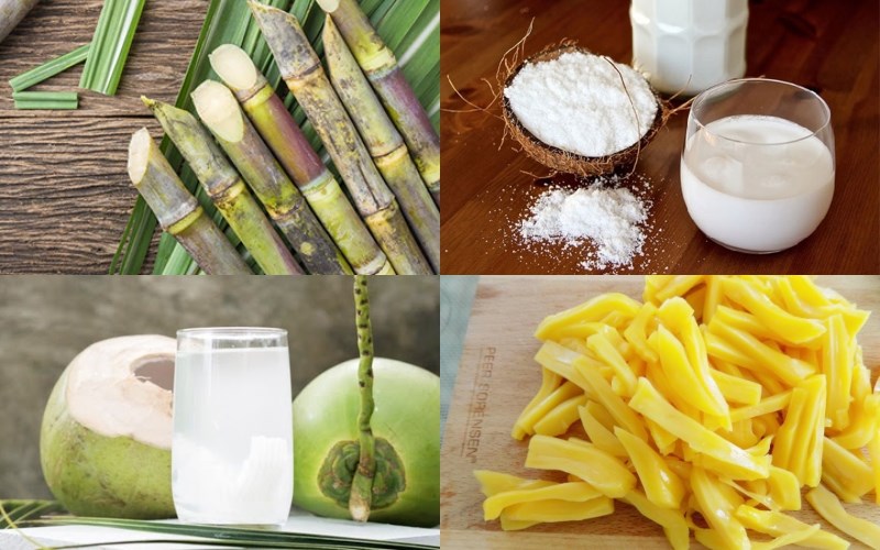 Chuẩn bị đầy đủ nguyên liệu làm nước mía cốt dừa