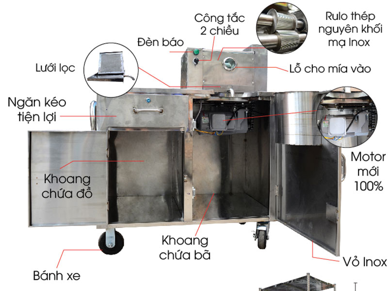 Cấu tạo xe nước mía có kính X2K-500 Cấu tạo xe nước mía có kính X2K-500