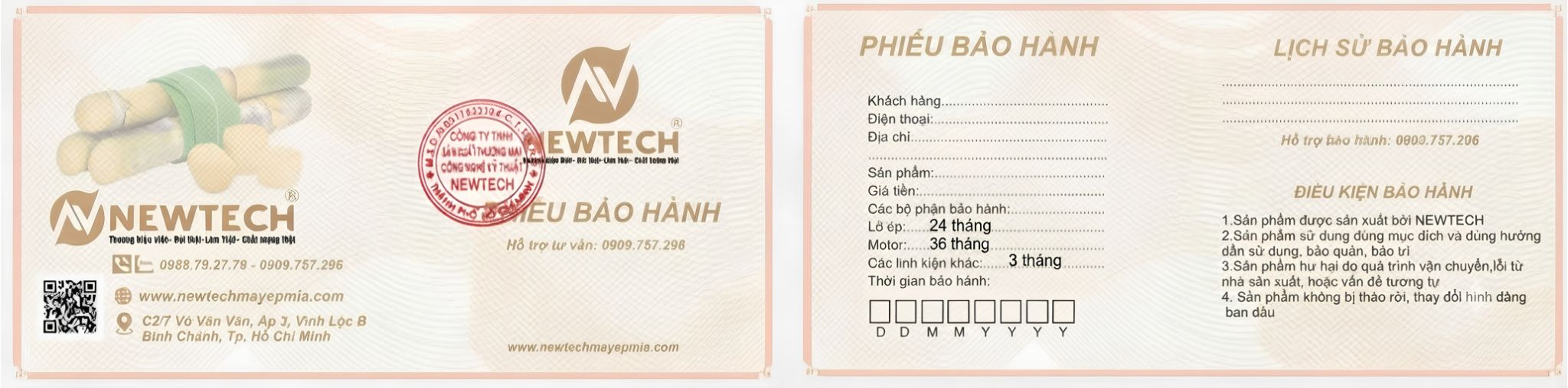 Phiếu bảo hành của NEWTECH