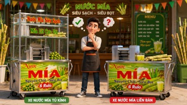 Nên Chọn Xe Nước Mía Tủ Kính Hay Liền Bàn?