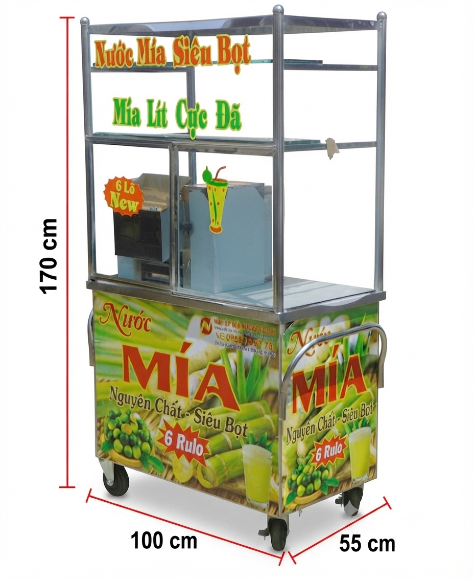 MÁY ÉP MÍA TỦ KÍNH 6 LÔ CAO CẤP ĐÁNH BỌT 304